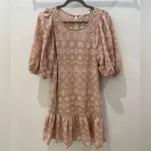 BLU PEPPER Soft Pink Embroidered Eyelet Mini Dress Small Coquette Cottagecore thumbnail 11