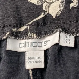 Chico's Floral Slim Ankle‎ Pants Women's Size 2R (US 12)Black Cream Stretch EUC thumbnail 5