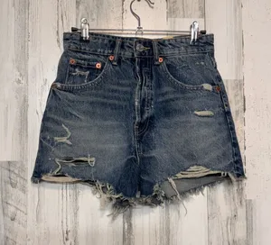 ZARA High Waisted Distressed Denim Shorts Womens Size 2 (EUR 34) Raw Hem Cutoffs thumbnail 1