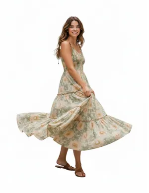 Free People NWT Green 100% Cotton Midi Dress Size XL Made In India thumbnail 1