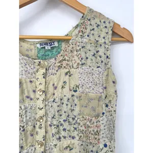 Blue Sky Patchwork Vest Women S Floral Embroidered Boho Cottagecore Artsy thumbnail 2