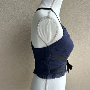 By Anthropologie Navy and Black Strappy Grunge Tank Top Tied Gathered Size XXS thumbnail 5