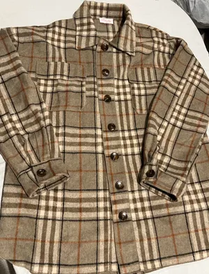 Pink Lily Checkered Plaid Shirt Jacket size Medium oversized Button Up Pockets thumbnail 1