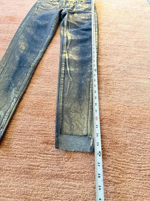 Zara Metallic Gold Coated Skinny Jeans Women Size 0 / EU 32 Blue Gold Stretch NW thumbnail 6