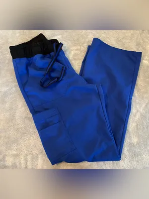 Scrubstar Brand Women’s Blue Cargo Jogger Scrub Pants/Black Waistband Size Small thumbnail 7