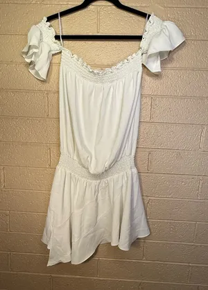 Amanda Uprichard white Off-Shoulder Smocked Mini Dress thumbnail 1