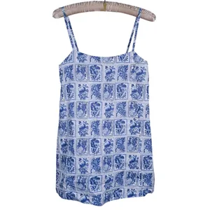Abercrombie & Fitch Linen Mini Dress Postcard Stamp Size XS Blue Floral Coastal thumbnail 2