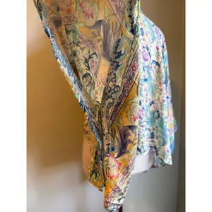 Do Everything In Love Floral Paisley tie top kimono‎ Yellow Blue One Size boho whimsi flowy crop shirt thumbnail 6