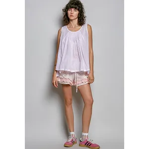 POL Round Neck Sleeveless Striped Pleated Cotton Top -‎ Pink - Small thumbnail 5