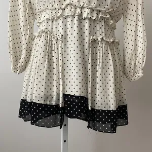 ZARA Cottage XS White Polka‎ Dot Mini Dress Ruffle Collar Boho Chic thumbnail 3