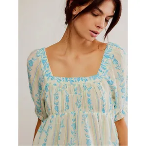 Free People Bohemian 70s Block Print Santorini Printed Babydoll Tunic Size Large thumbnail 9