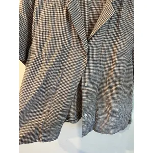 Quince 100% European Linen Gingham Brown Short Sleeve Blouse Top Size XL thumbnail 4