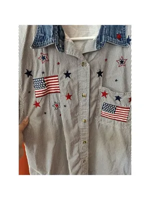Vintage Quizz Again & Co. Flag Patriotic Cotton Embroidered Shirt Holiday USA thumbnail 5