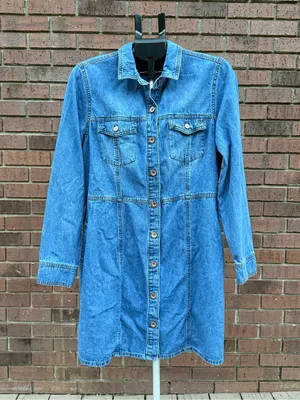 Frye Western Denim Dress Womens Large Blue Country Cowgirl Button Front Mini EUC thumbnail 1