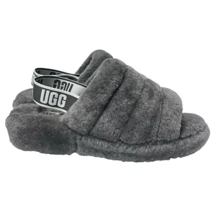 UGG Fluff Yeah Slide Fur Slippers Charcoal Grey Slingback Plush Women’s Size 11 thumbnail 5