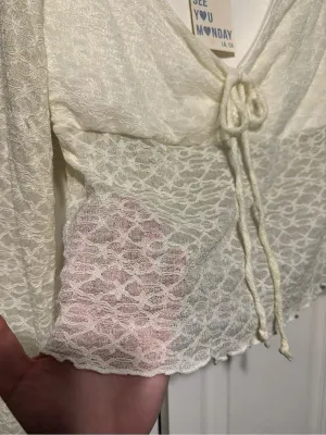 See You Monday Lace Tie Front Blouse in Cream Size XL NWT thumbnail 4