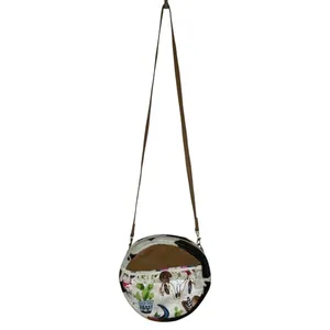 Womens Western Cow Print Round Crossbody Bag Brown Desert Boho Festival Size OS thumbnail 2
