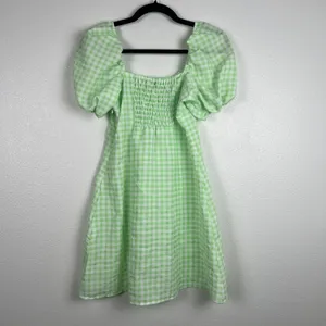H&M Divided‎ Women Green Gingham Puff Sleeve Sweetheart Dress M thumbnail 6