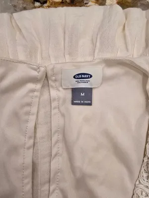 Old Navy Embroidered Swing Dress pintuck Pleats Lace Cream M thumbnail 8