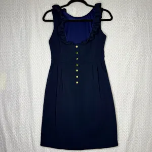 Camlyn Beth Navy Blue Sleeveless Ruffle Neck‎ Button Back The Go Go Dress Size 2 thumbnail 5