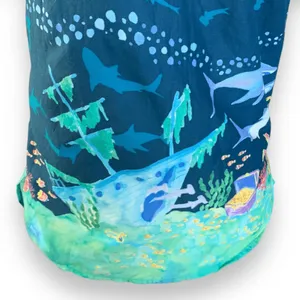 ModCloth Ocean Shark‎ Print Blouse Peter Pan Collar Blue Nautical Top Retro thumbnail 5
