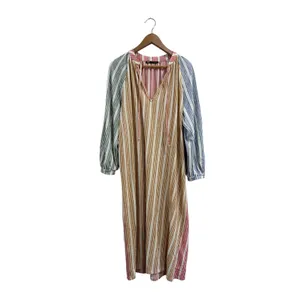 Zara Striped Colorblock Midi Dress V-Neck Long Sleeve Multi-Color Womens Medium thumbnail 2