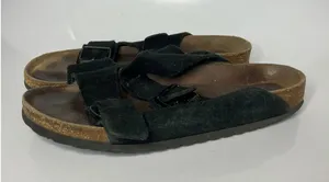 Birkenstock Arizona Sandals Mens‎ 8 ladies 10 black Suede Double Strap Slides thumbnail 1