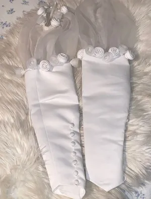 White Bridal Wrist Cuffs with Rose Trim thumbnail 1