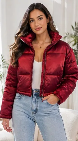 NWT 7 For All Mankind Metallic Crop Puffer Jacket thumbnail 1