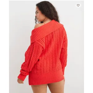 Aerie Red Cable Car Quarter‎ Zip Sweater Medium thumbnail 3
