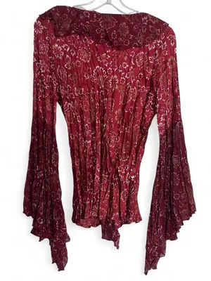 Y2K Red Floral Asymmetrical Bell Sleeve Top Women's Size Large Whimsigoth Witchy thumbnail 6