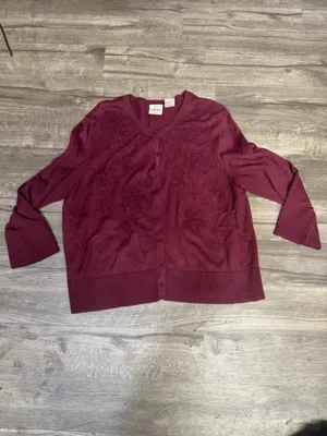 Tailor B. Moss Burgundy Floral Button-Front Cardigan thumbnail 3