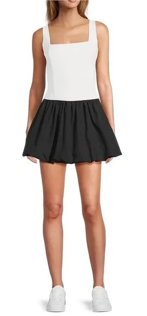 NWT!! ANTONIO MELANI Active Two Tone Bubble Hem Dress Mini Black White Large thumbnail 1