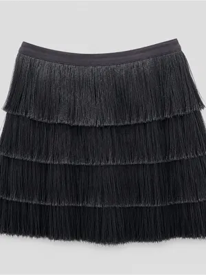 Intermix Raine Fringe Mini Skirt Gray Black Size 4 Flapper Party Cocktail Glam thumbnail 3
