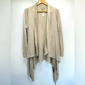 Beige Metallic Open Front Asymmetric Hem Cardigan Wrap Topper Chico’s 1/M thumbnail 7
