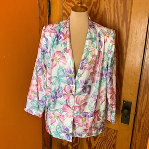 Vintage 80s 90s Floral Blazer Pastel Pink Purple Teal Lightweight Jacket Retro thumbnail 6