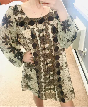 Free people cream floral chiffon babydoll dress thumbnail 2