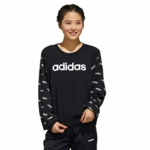 Adidas Linear Fav Core All Over Print Pullover Sweatshirt Sz M Black White thumbnail 2