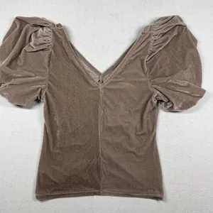 Free People Cupcake Velvet Top Women’s XL Taupe Brown Ruched Puff Sleeve thumbnail 2