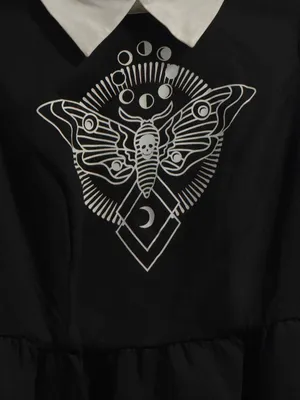 HOT TOPIC Death Moth Dress S Collared Sleeveless Black White Goth Street Party thumbnail 2