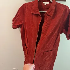 All Row Rust Red Corduroy Utility Jumpsuit Short Sleeve Zip Front PM1070 Large thumbnail 4
