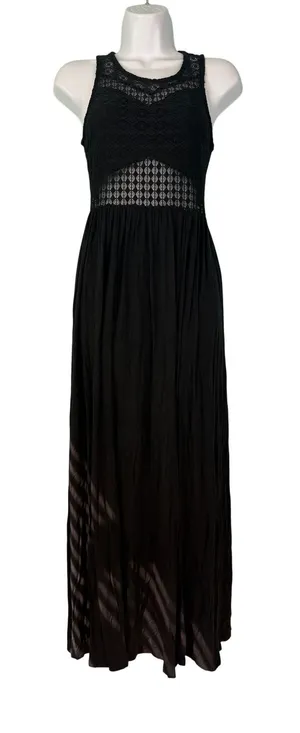 Material Girl Black Lace Bodice Maxi Dress Sleeveless Slit‎ Small Goth Festival thumbnail 1