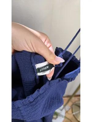 Like new Size M J. Crew Navy Blue Smocked mid dress thumbnail 3