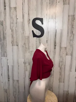 Charlotte Russe Burgundy V Neck Flutter Sleeve Crop Top Womens Small Back Zip Ti thumbnail 6