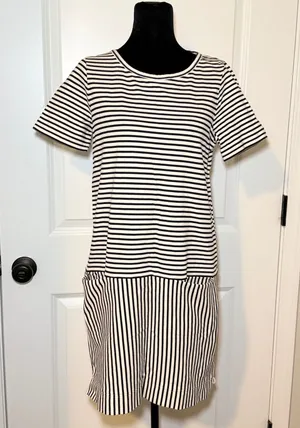 Madewell Striped Short Sleeve T-Shirt Dress Navy White Small Casual Preppy thumbnail 1