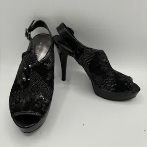 NINE WEST Black Sequin/Metallic‎ Look Heels, Womens Size 7 thumbnail 6