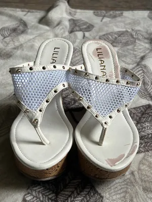 Liliana White Cork Wedge Thong Sandals with Stud Accents thumbnail 7