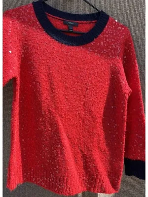 J.Crew Red Sequin Long Sleeves Pullover Wool Mohair Knit Sweater Top Size M thumbnail 15