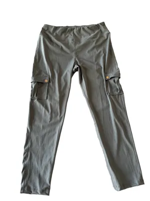 Women's Khaki Green Color Pull On Cargo Style Yoga Pant Size XXL #260855 thumbnail 1