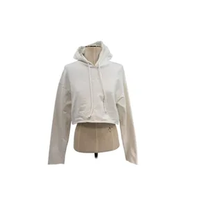 Meshki‎ Cropped Hoodie White Minimal Logo Drawstring Sweatshirt Womens Medium thumbnail 2